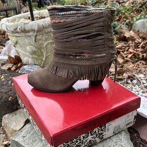 Naughty Monkey Taupe Fringe Ankle Booties